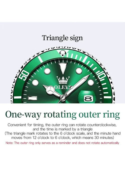 OLEVS Men's Luxury Watch !  One-Way Rotating Outer Ring Design.